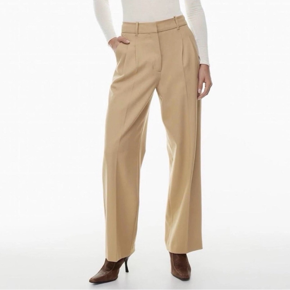 Aritzia The Effortless Pant Camel Tan  Wide Leg Pleated Size 16 Pre-Owned